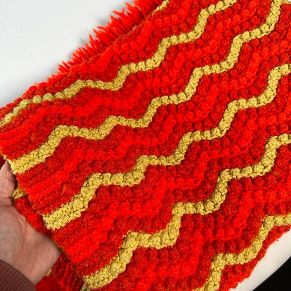 Vintage Handmade Orange & Yellow Striped Popcorn Crochet Throw Blanket - Picture 10 of 10